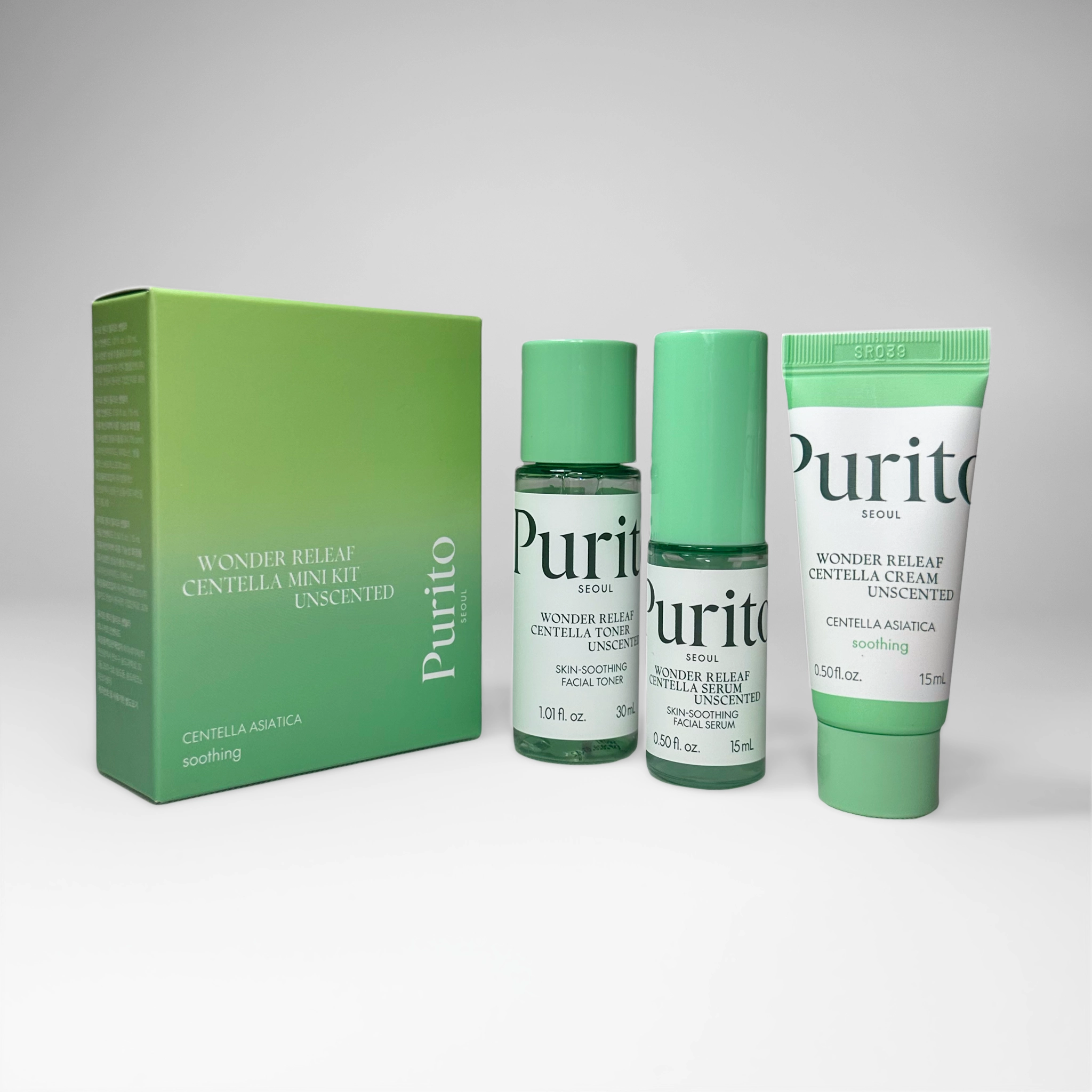 Wonder Releaf Centella Mini Kit Unscented (Serum15ml+Tone r30ml+ Cream 15ml)